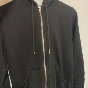H&M basic black zipped sweater with hoodie, US size small.